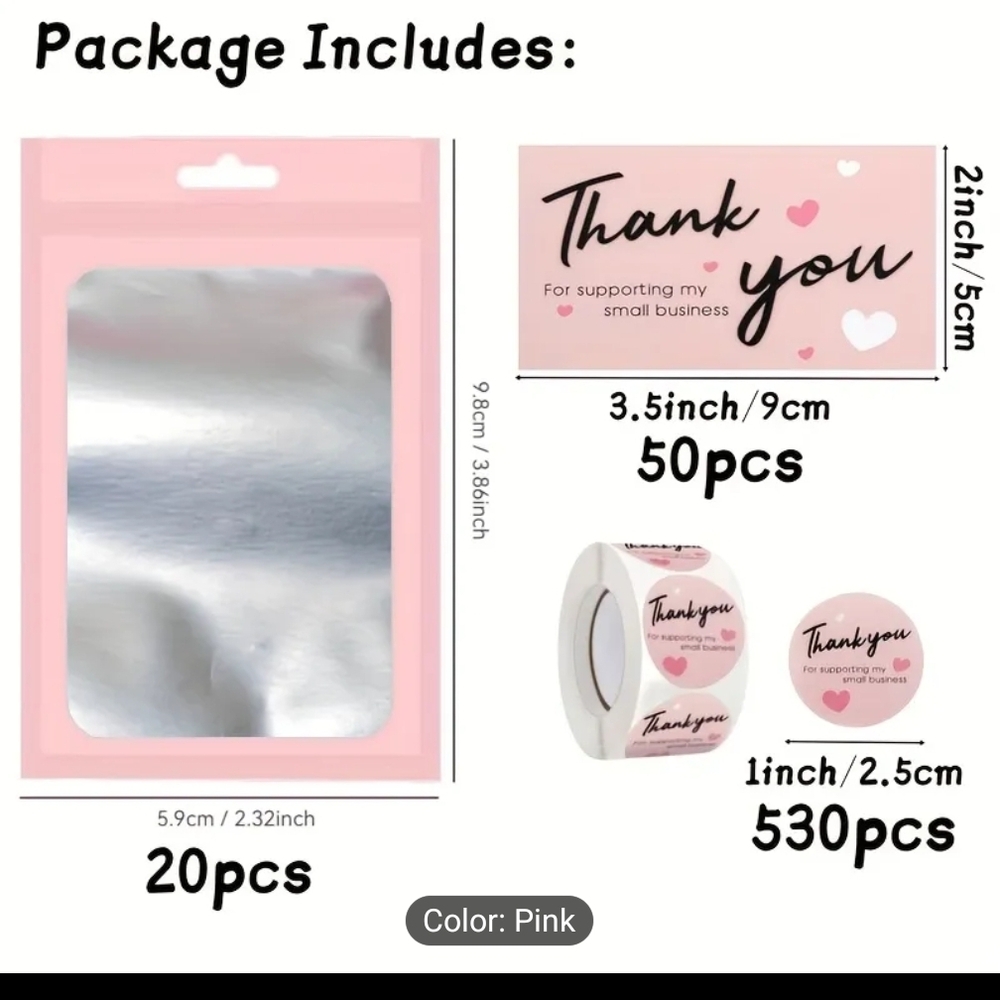 600 Count Pink Thank You Cards and Stickers Set New - Picture 2 of 4